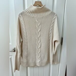 GAP Cream Cable Knit Fisherman Mockneck Sweater sz Small Wool Blend Classic